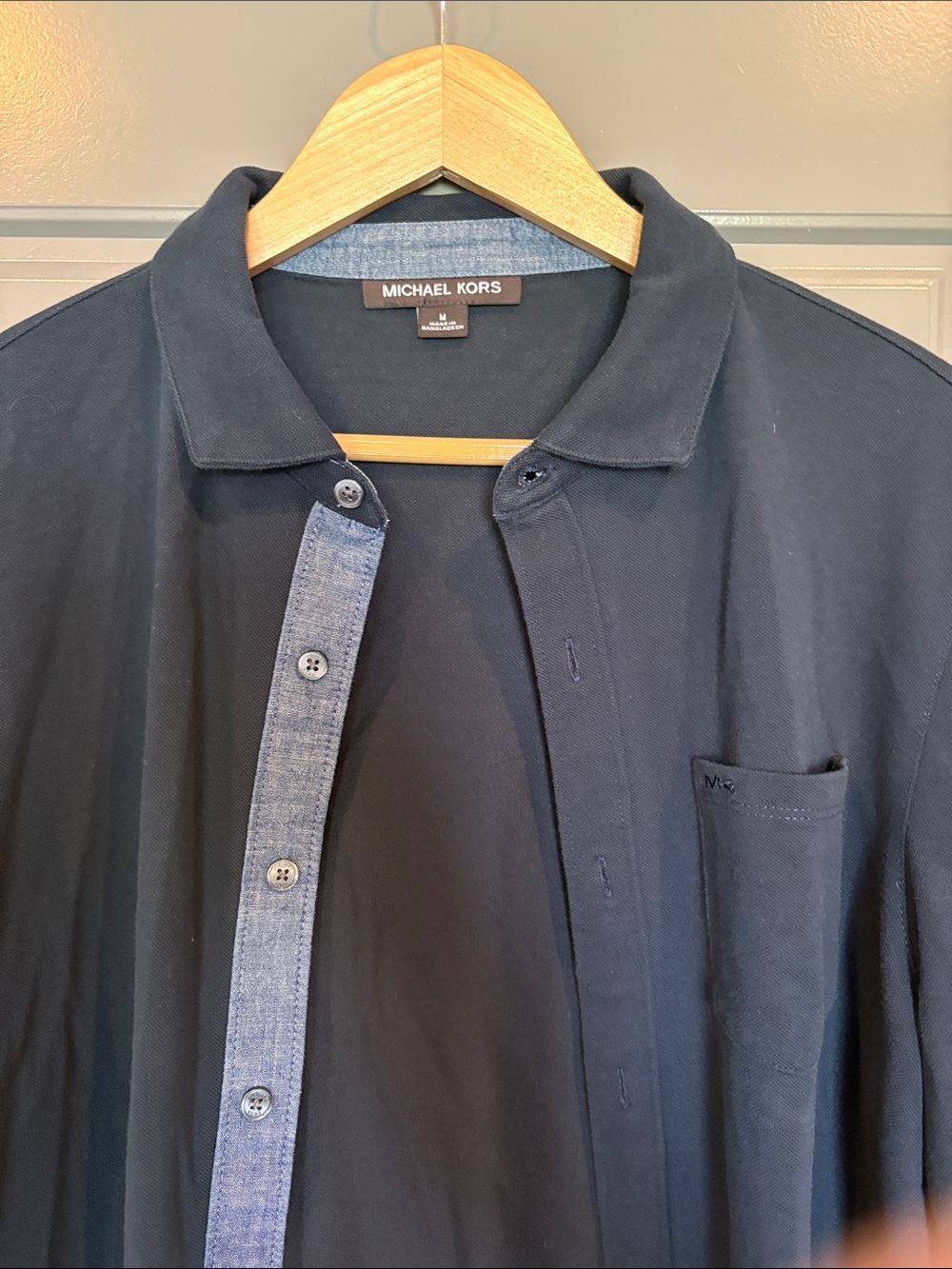 Michael Kors Men's Dark Navy Long Sleeves Polo with Contrast Placket
